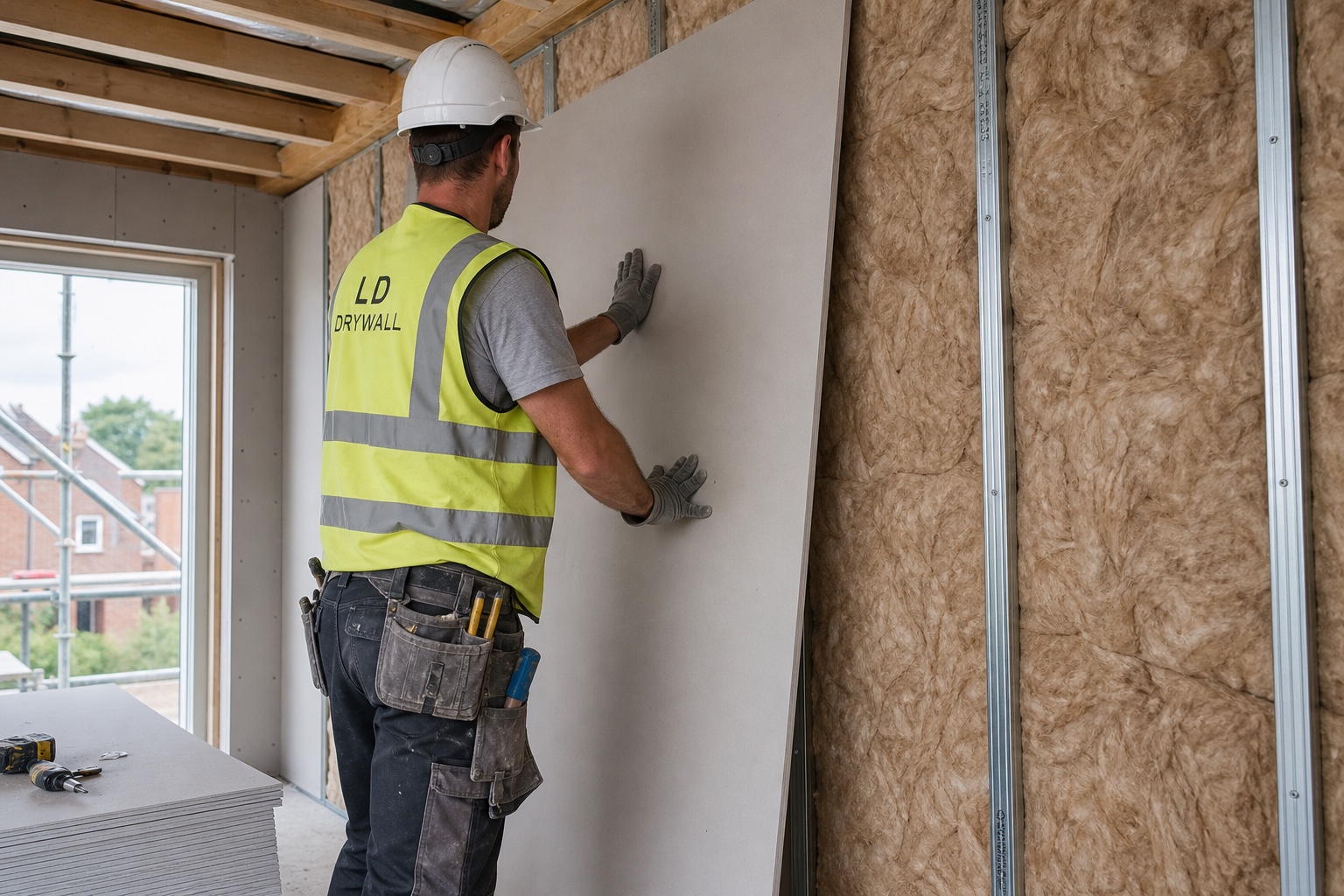 Professional drylining contractor at work