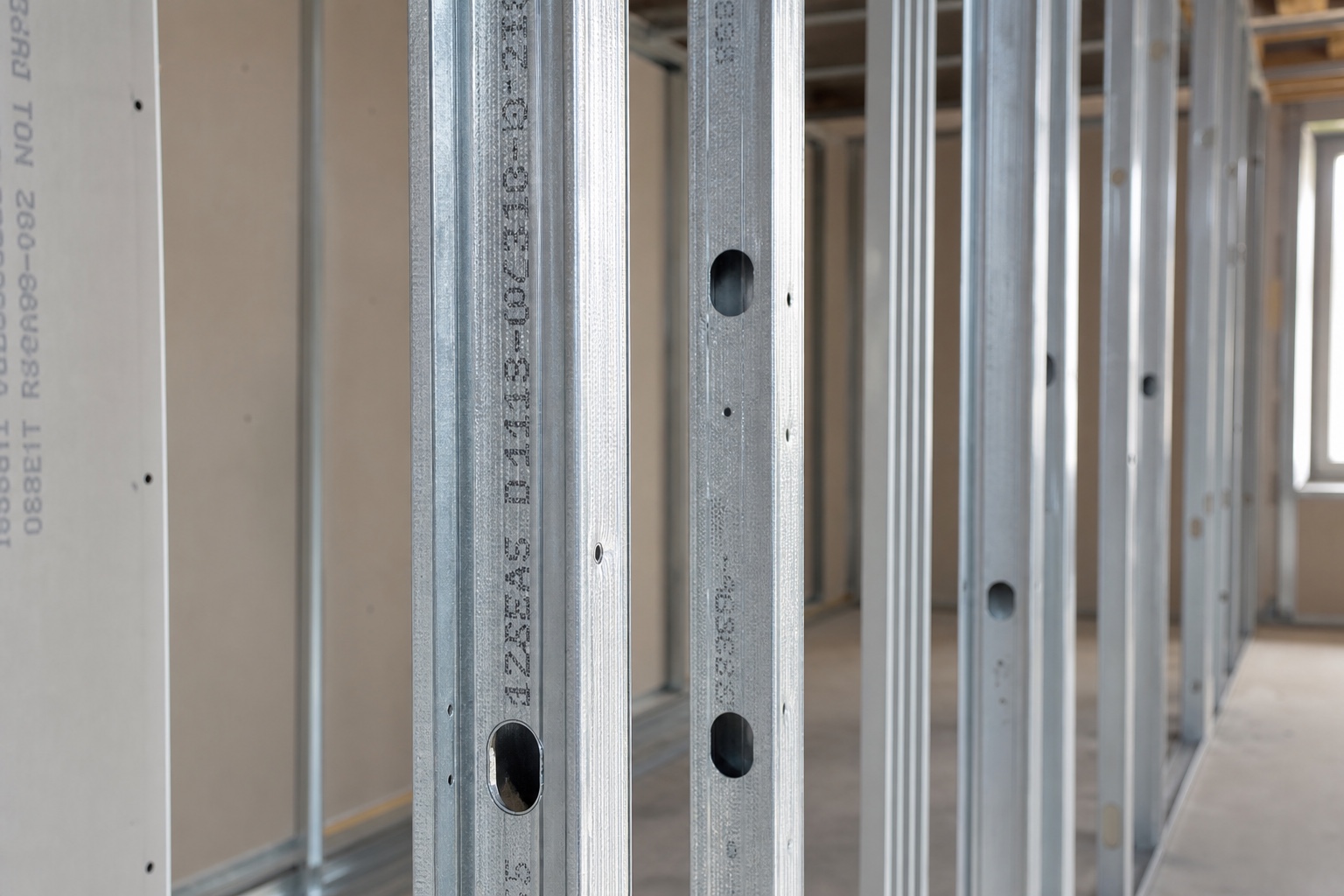Metal stud partitioning framework in a West Bromwich building