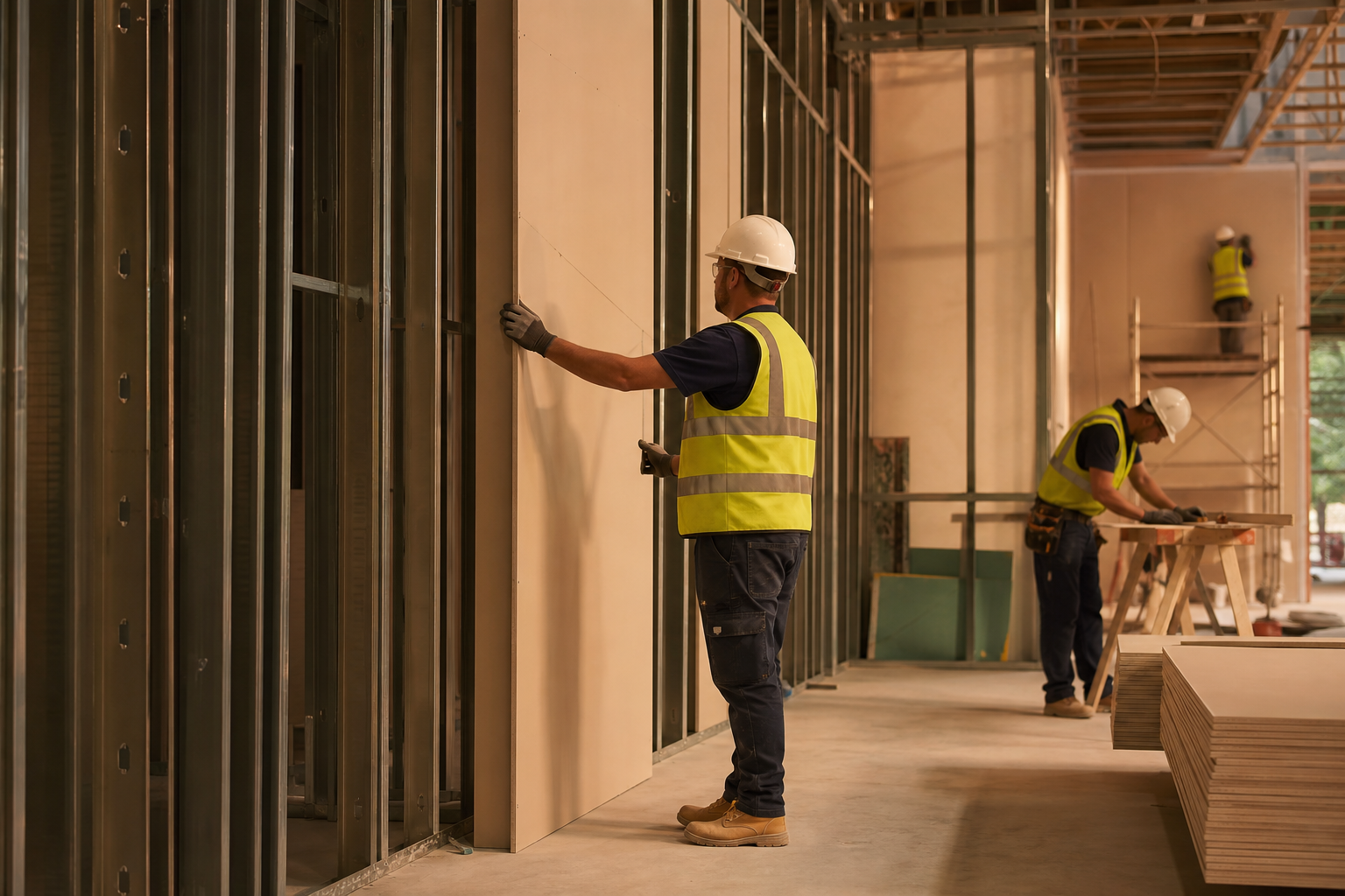Professional dry lining work in a West Bromwich residential property showing plasterboard installation